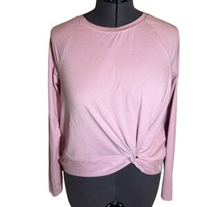 APANA Pink Balletcore Long Sleeve Twist-Front Athleisure Active Crop Top, Medium